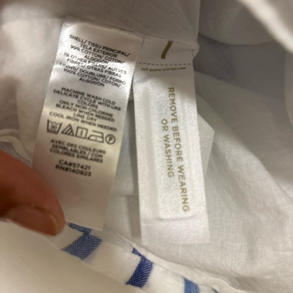 LOFT Blue and White Striped Button-Front V-Neck Dress - Picture 15 of 16